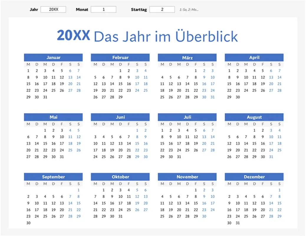 Kalender „Ein Jahr im Überblick“ (Querformat) modern-simple