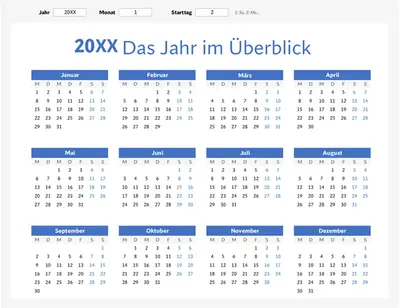 Kalender „Ein Jahr im Überblick“ (Querformat) modern-simple