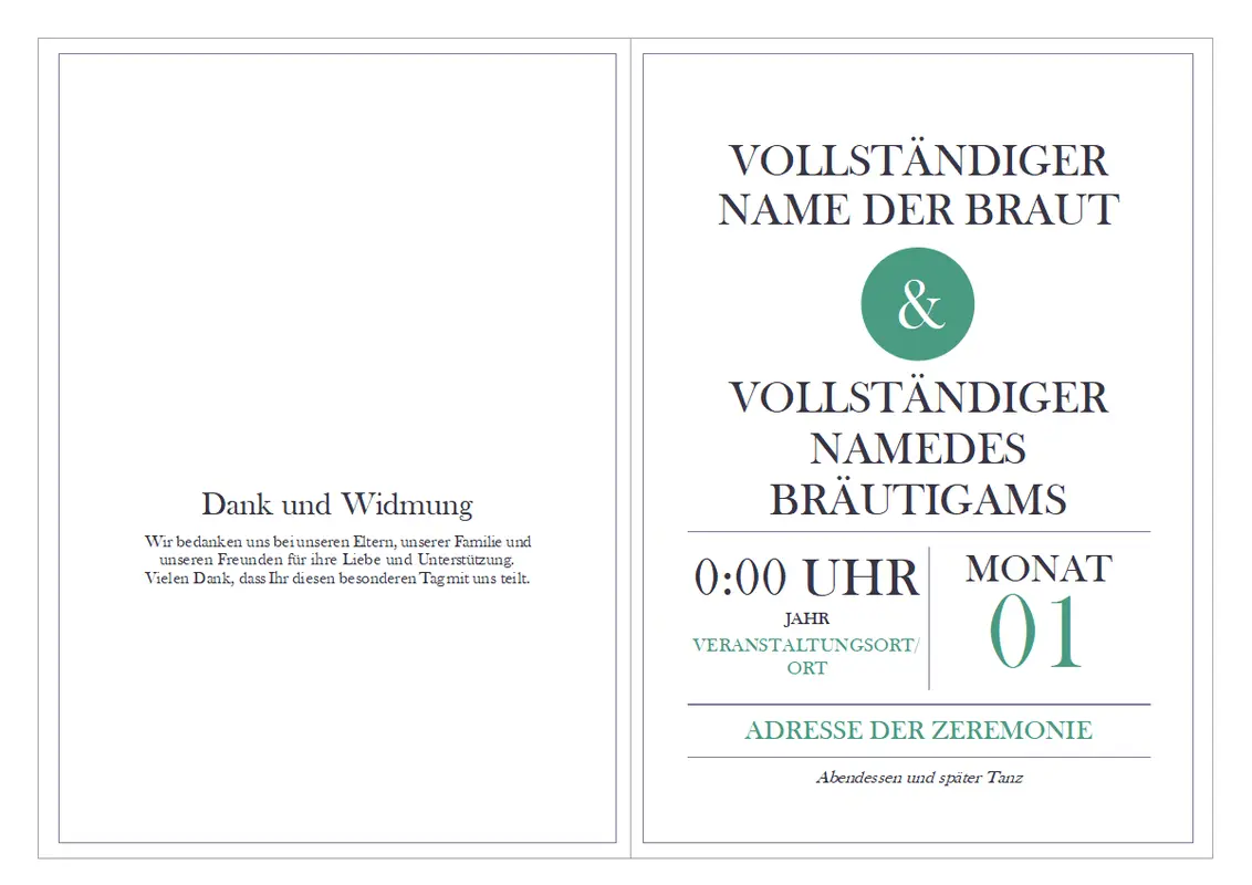 Hochzeitsprogramm-Vorlage modern simple