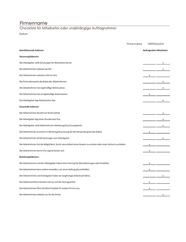 Checkliste für Mitarbeiter oder unabhängige Auftragnehmer modern simple
