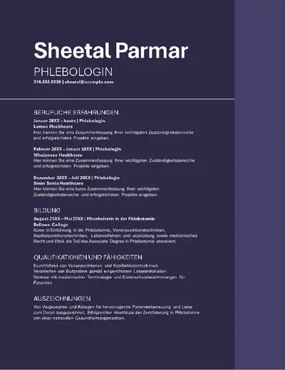 Einfacher für Bewerbermanagementsysteme optimierter Lebenslauf für das Gesundheitswesen