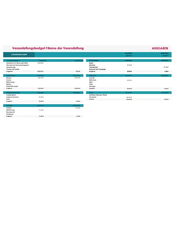 Veranstaltungsbudget modern-simple