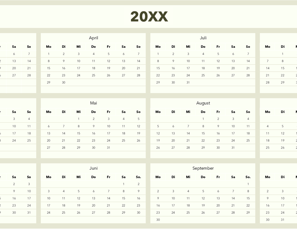 Kalendererstellung (beliebiges Jahr) green modern simple
