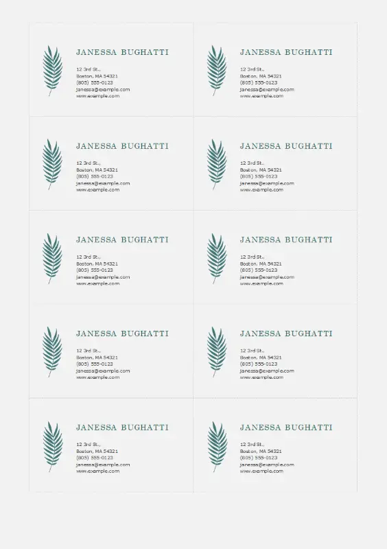 Botanische Visitenkarten (10 Stück pro Seite) blue organic simple
