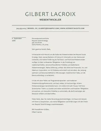 Anschreiben für moderne Webentwickler