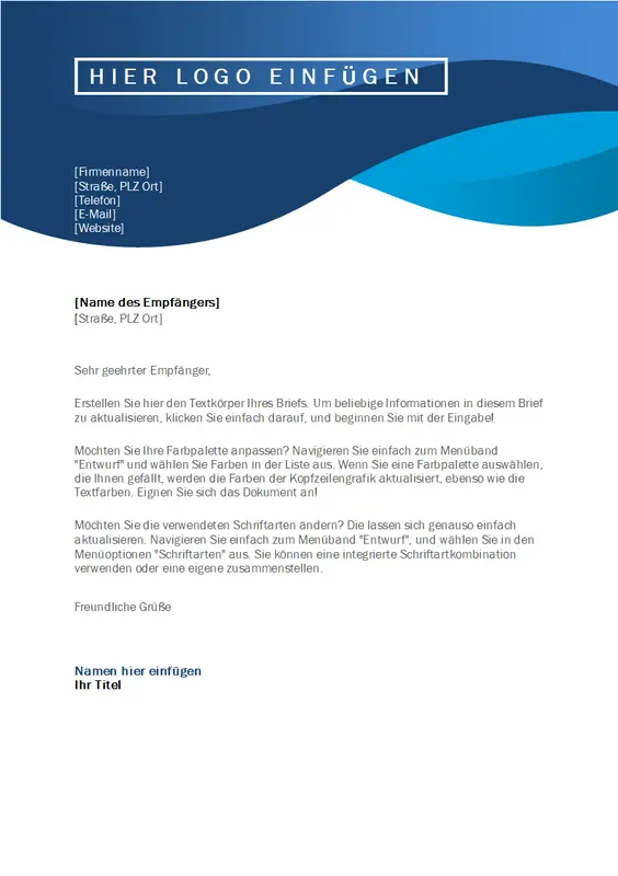 Briefkopf "Blaue Kurve" modern-simple