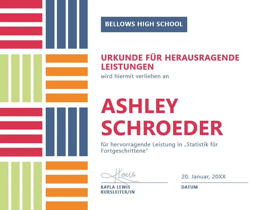 Urkunde für herausragende Schüler-/Studentenleistungen (Farbblock) modern-color-block