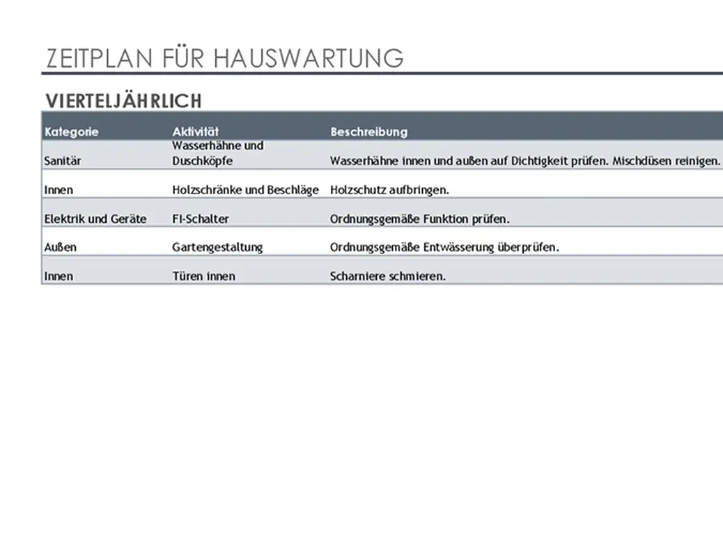 Zeitplan und Aufgabenliste für Hauswartung modern simple