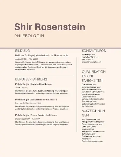 Erweiterter ATS-Lebenslauf für das Gesundheitswesen