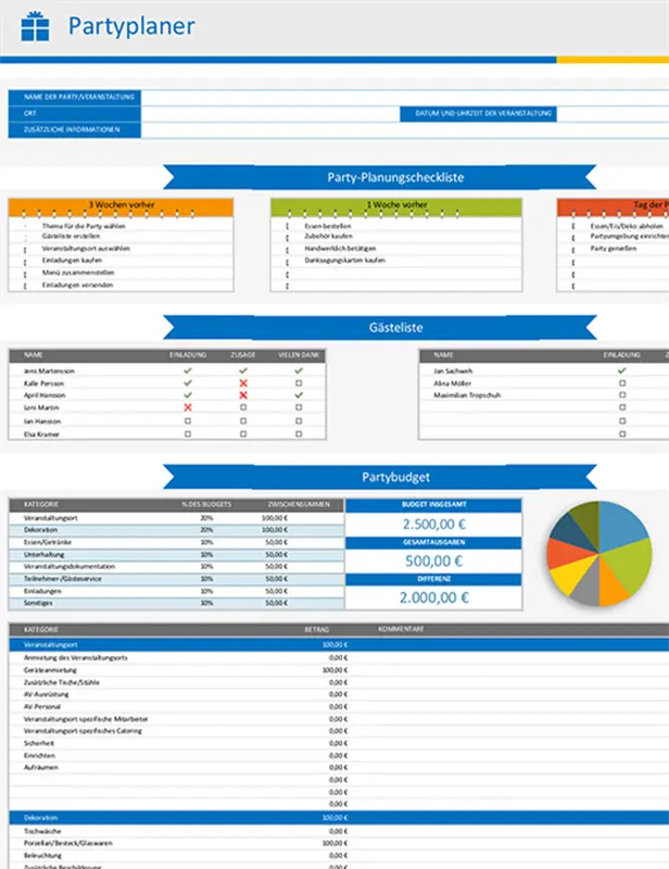 Partyplaner und Checkliste modern-simple