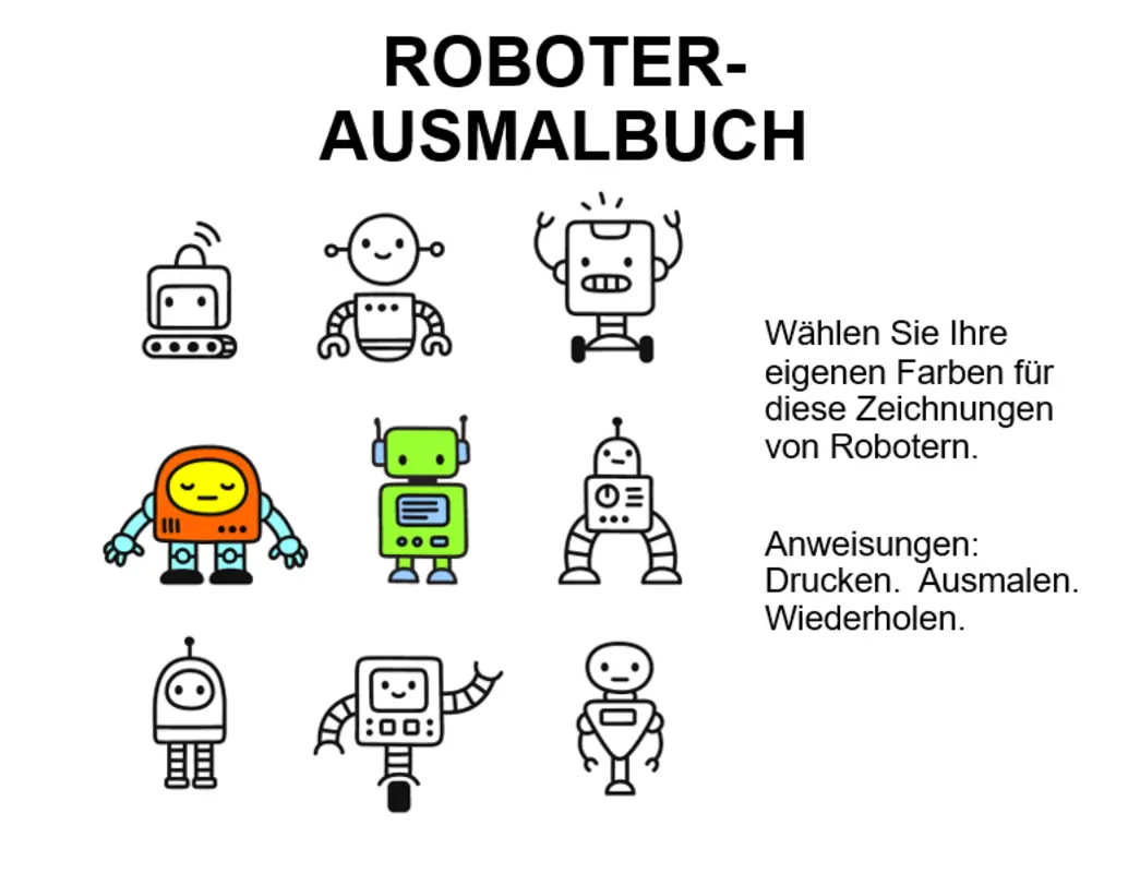 Roboter-Malbuch whimsical color block