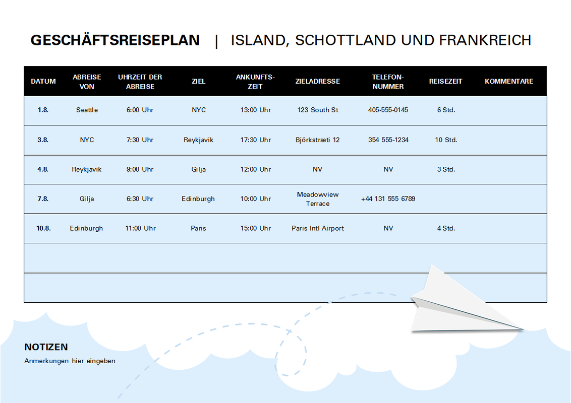 Geschäftsreiseplan blue modern simple