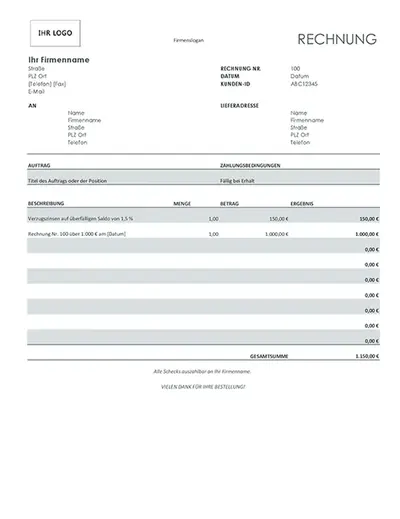 Rechnung mit Verzugszinsen (grau) modern simple