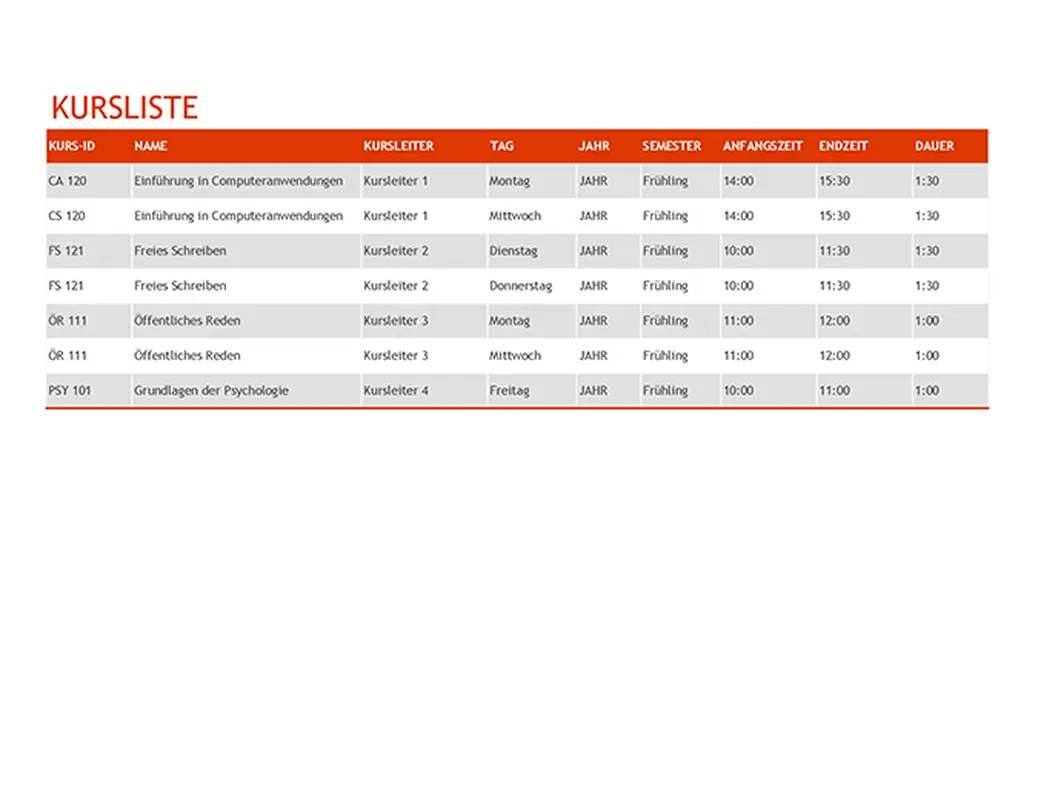 Das Semester im Überblick modern-simple