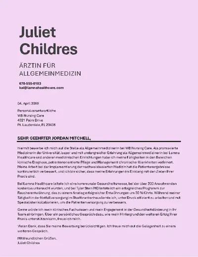 Einfaches Anschreiben für das Gesundheitswesen