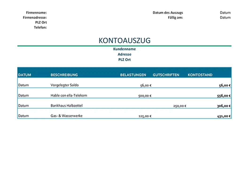 Rechnungsaufstellung für Konto modern simple