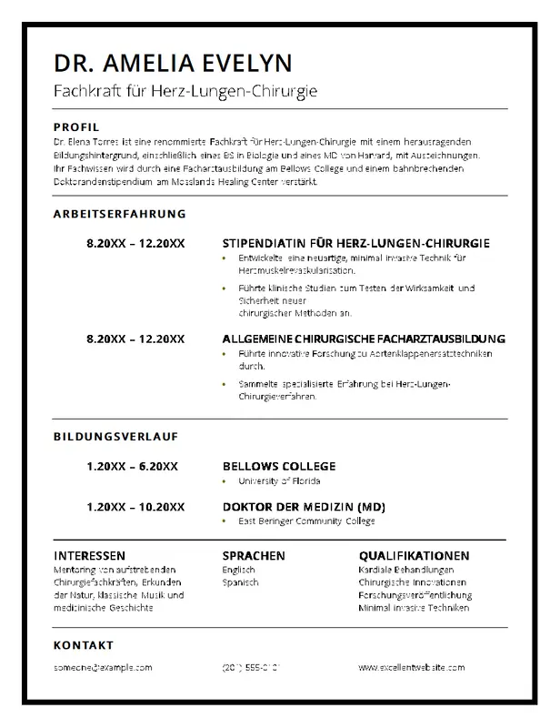 Lebenslauf für das Gesundheitswesens