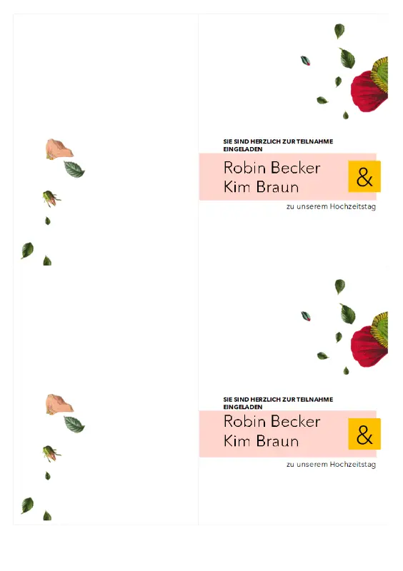 Hochzeitseinladung mit Blumen (geschlechtsneutral) pink organic simple