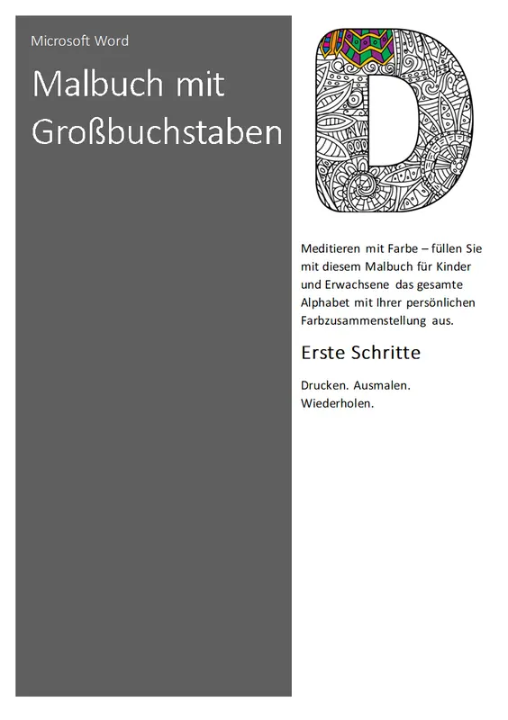 Ausmalbuch mit Großbuchstaben organic boho