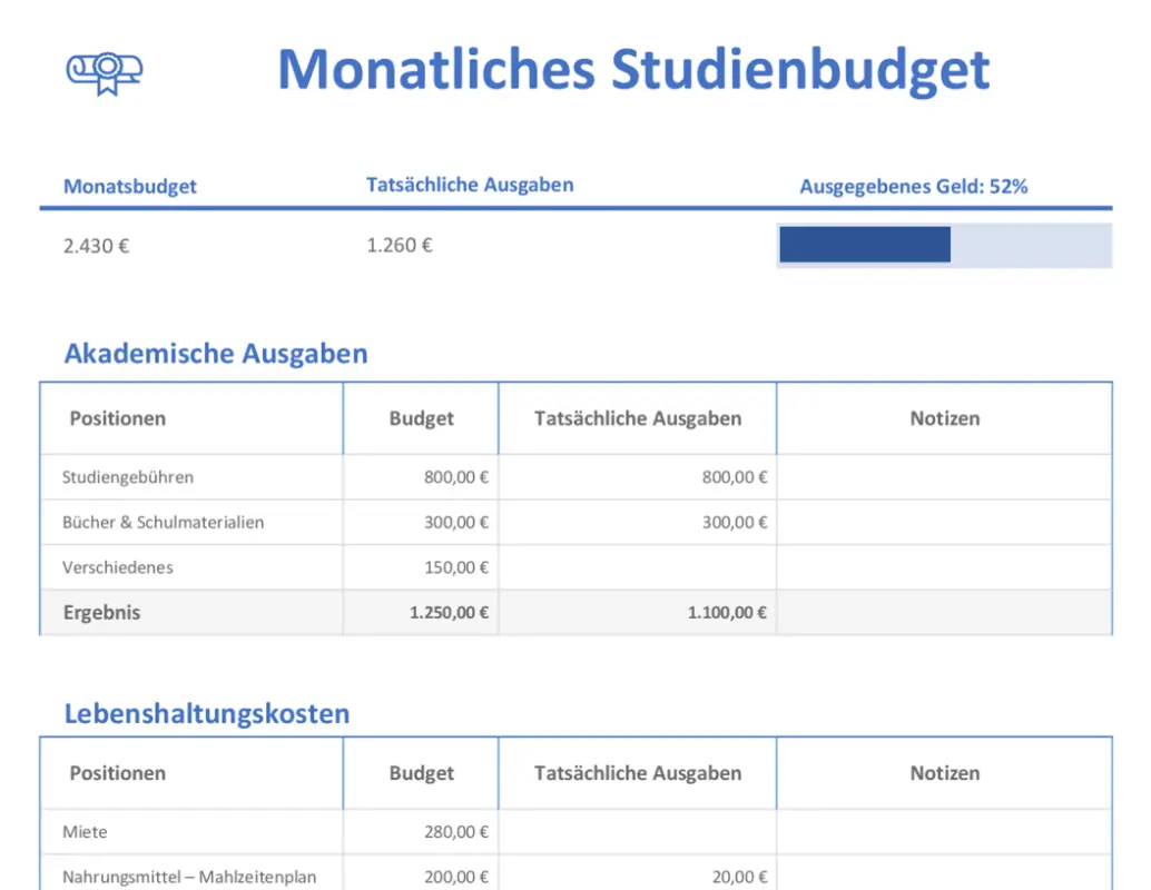 Monatliches Studienbudget blue modern-simple