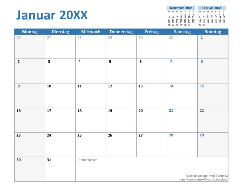 Benutzerdefinierter Kalender für beliebiges Jahr blue modern-simple