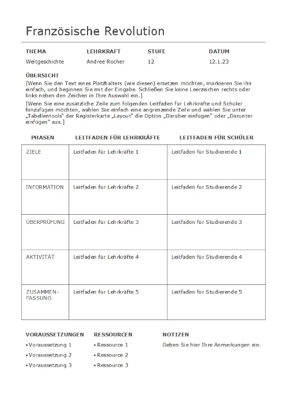 Basislektionsplan modern simple