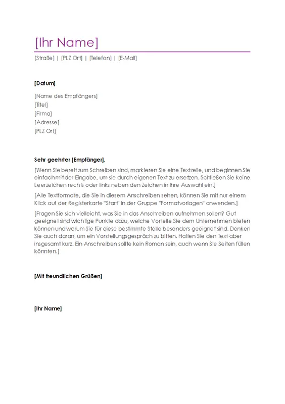 Anschreiben für Lebenslauf (Design "Violett")