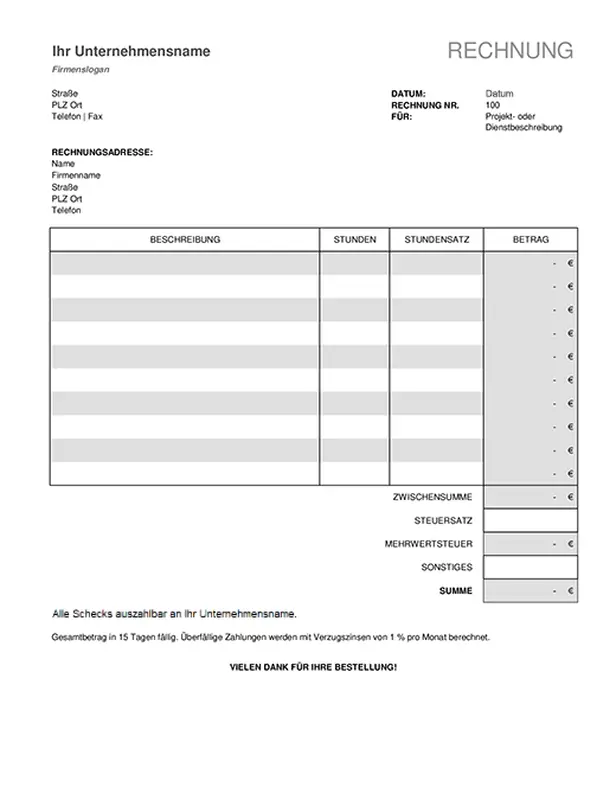 Dienstleistungsrechnung mit Berechnung der Steuern modern-simple