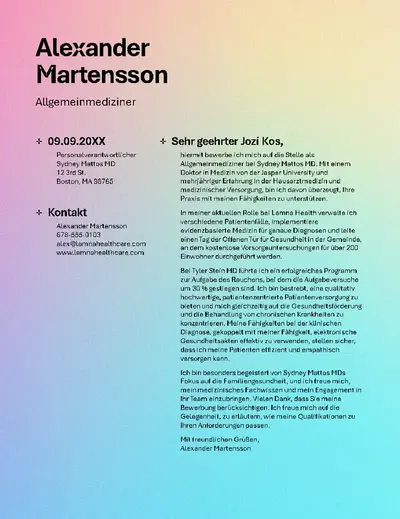 Für Bewerbermanagementsysteme optimiertes Anschreiben für das Gesundheitswesen