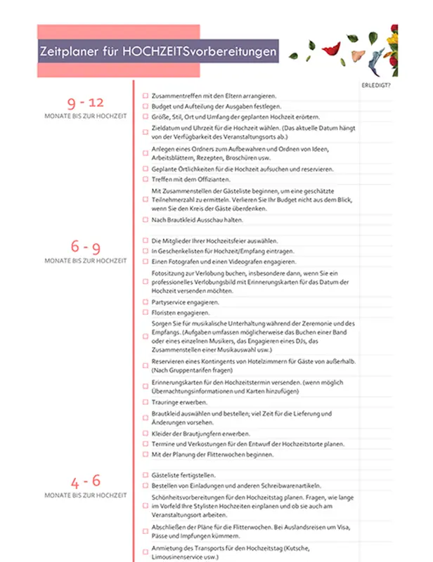 Zeitplaner für Hochzeitsvorbereitungen modern simple