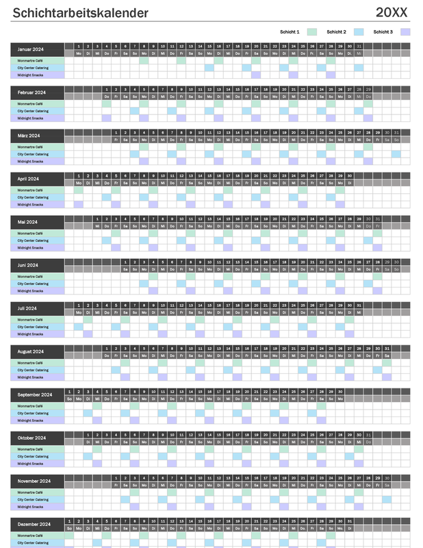 Schichtarbeitskalender white modern simple