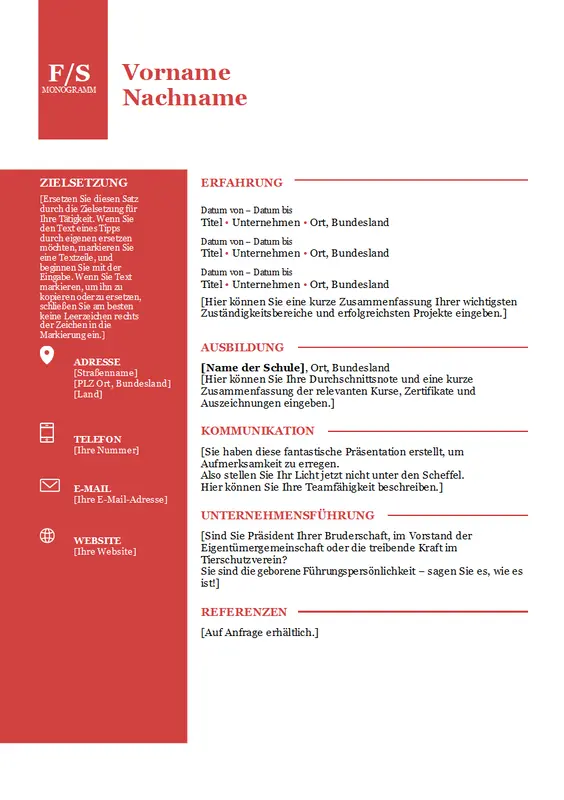 Lebenslauf mit Monogramm in Fettdruck modern-simple