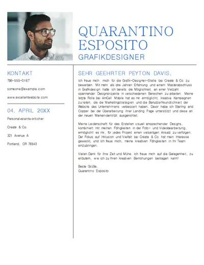 Weißes minimalistische Anschreiben für Grafikdesigner