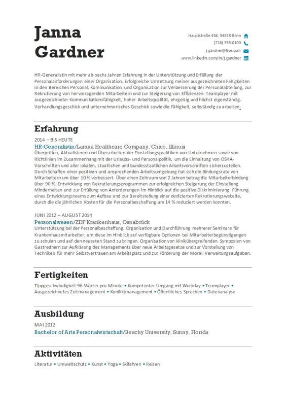 Lebenslauf für Personalwesen modern simple