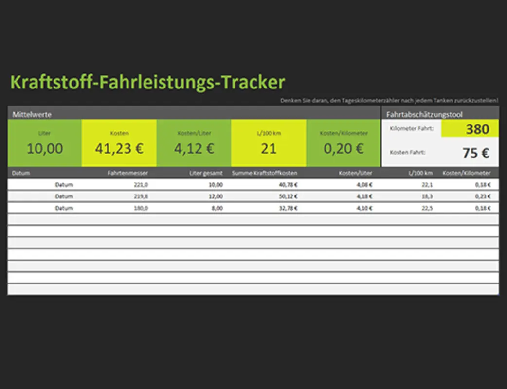 Kraftstoff-Fahrleistungs-Tracker green modern simple