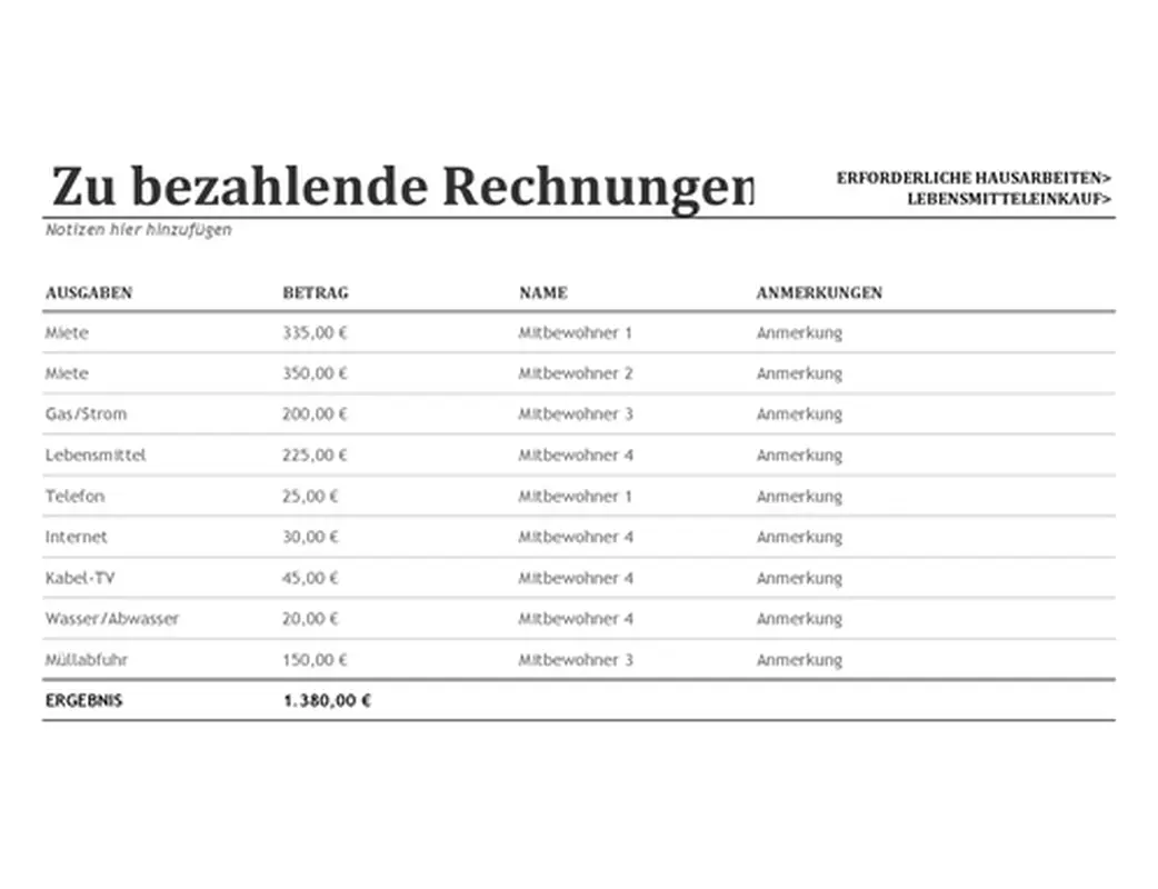 Organizer für Mitbewohner modern simple