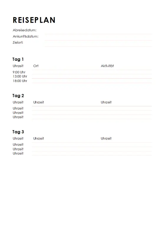 Minimalistischer Reiseplan modern simple