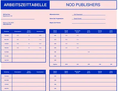 Wöchentliche Arbeitszeittabelle modern simple