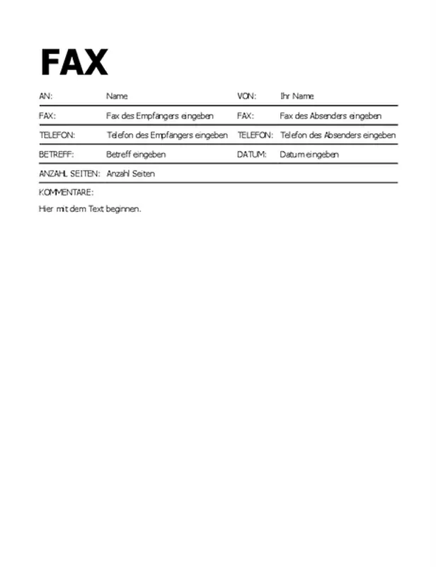 Faxdeckblatt in Fettdruck