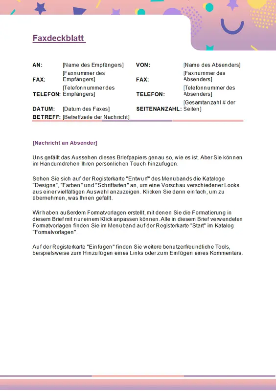 Verspieltes Faxdeckblatt whimsical color block
