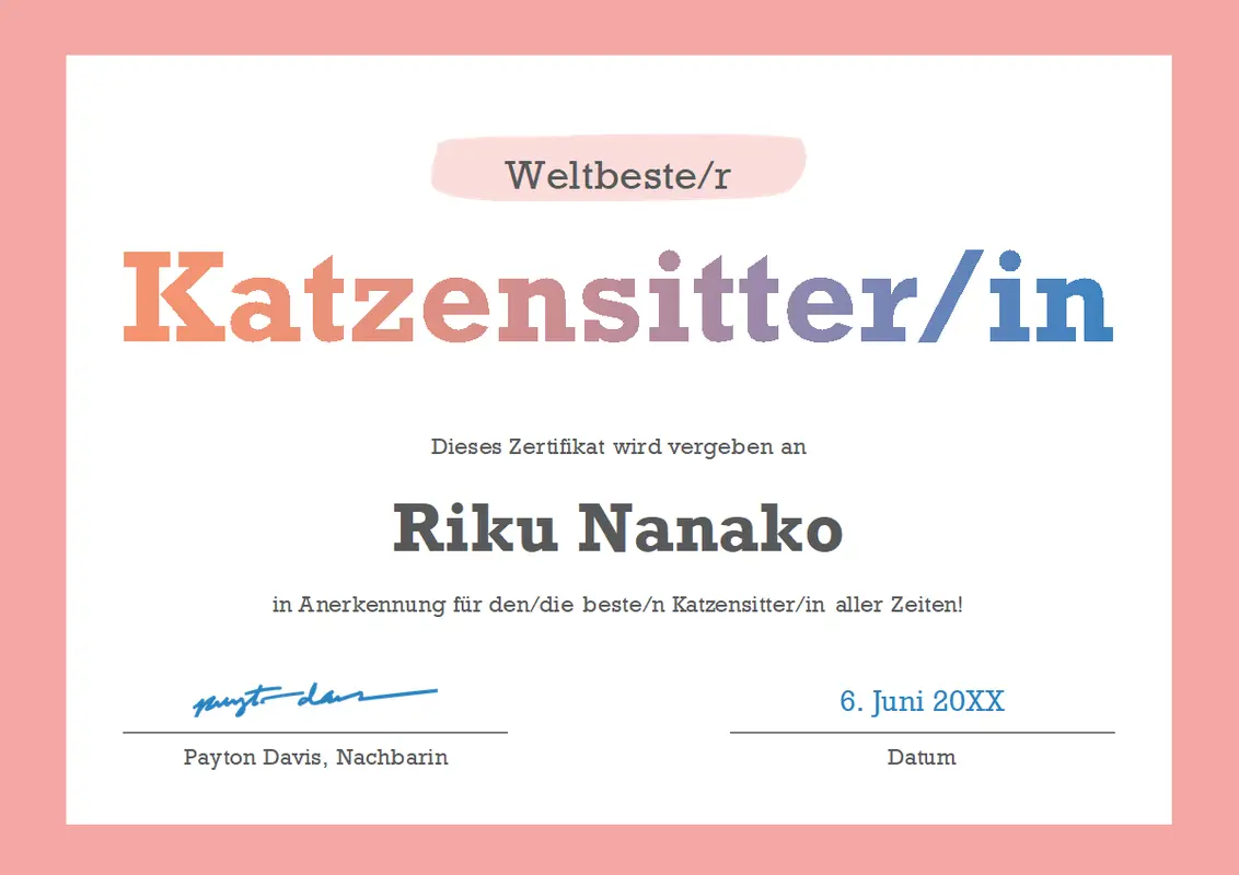 Auszeichnungsurkunde "Weltbeste/r" modern-simple