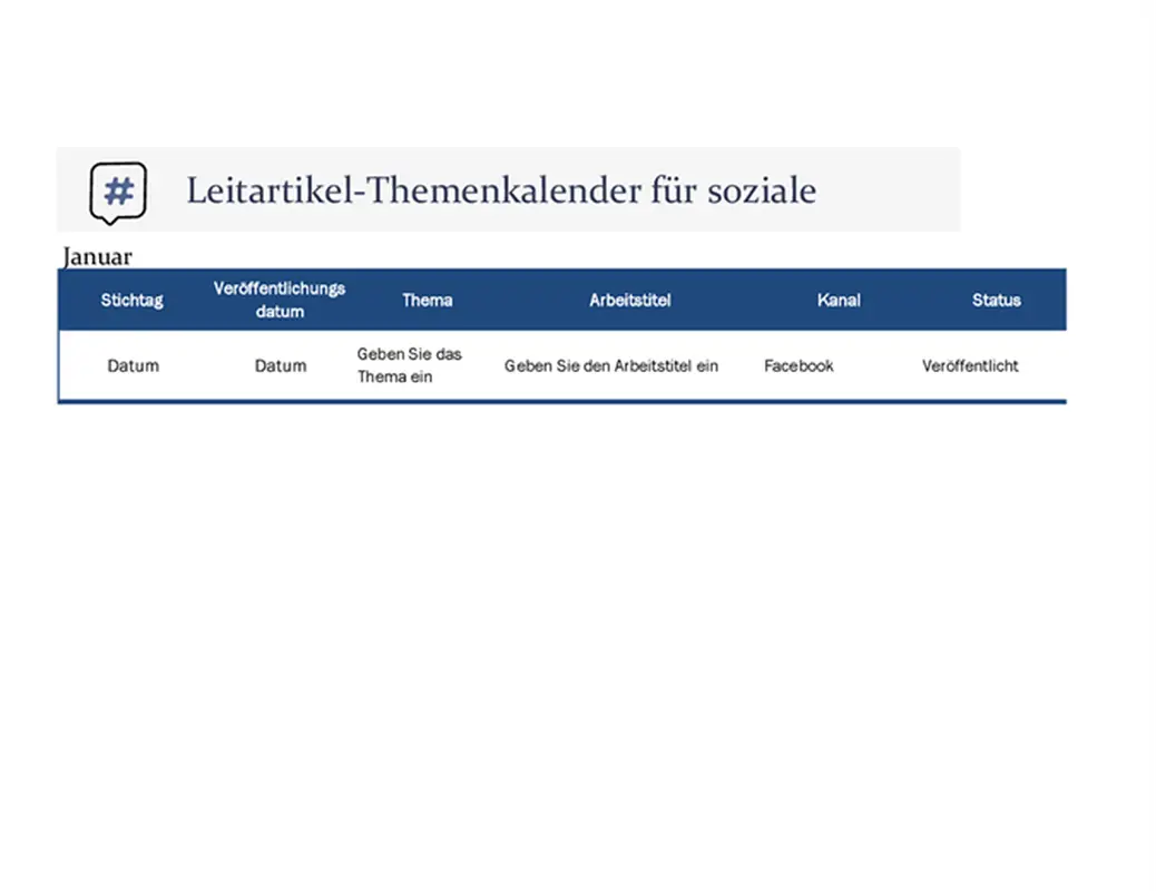 Leitartikel-Themenkalender für soziale Medien modern-simple