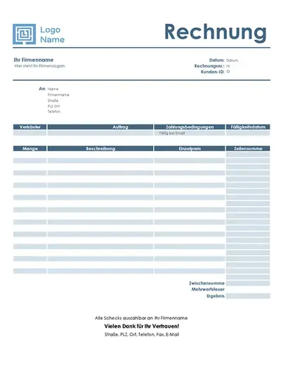 Dienstrechnung (Design „Einfaches Blau“) modern-simple