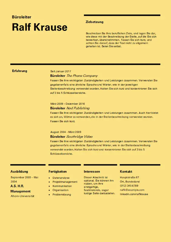 Lebenslauf „Swiss Design“ yellow modern simple