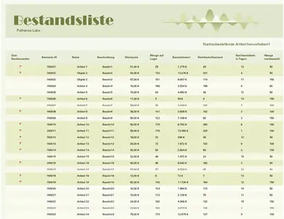 Bestandsliste mit Hervorhebung vintage retro