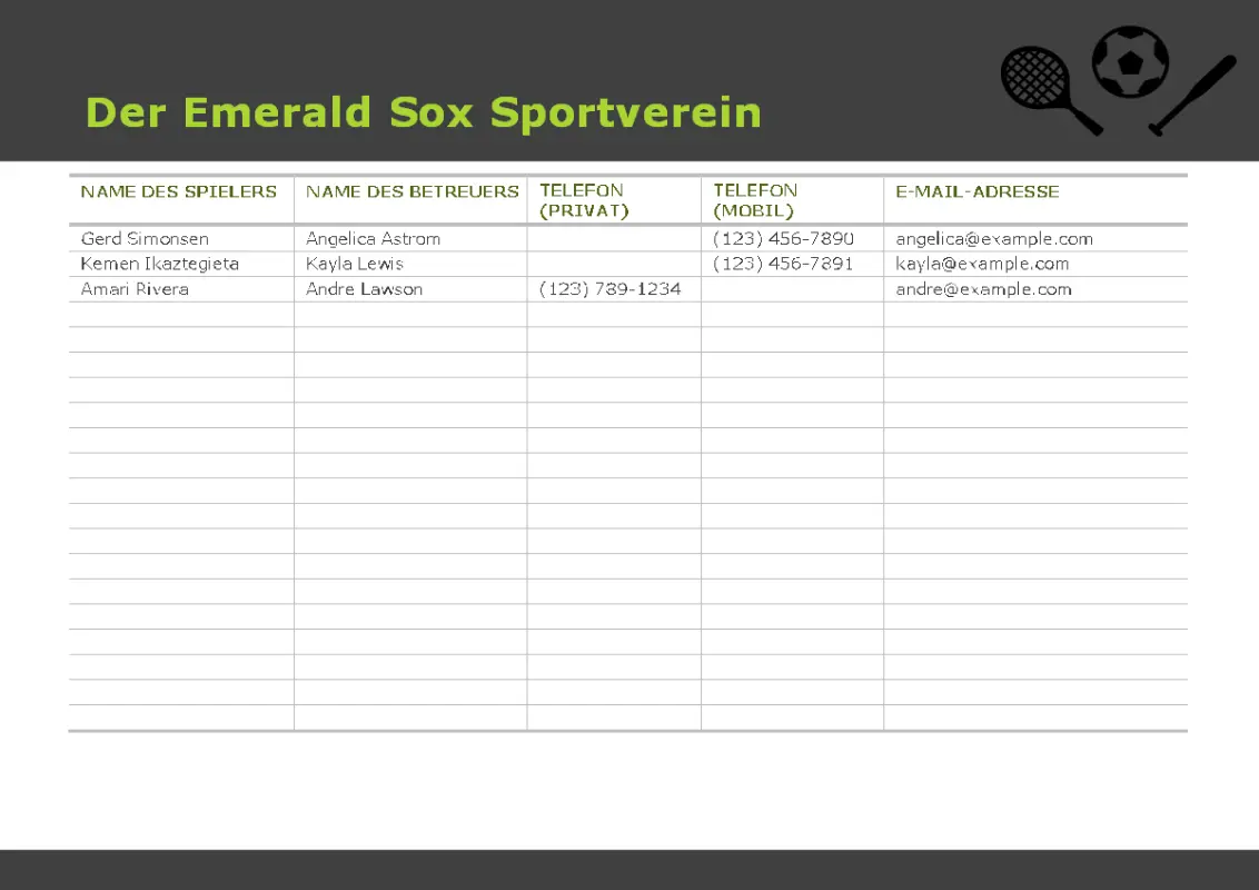Kontaktliste für Jugendsport gray modern simple