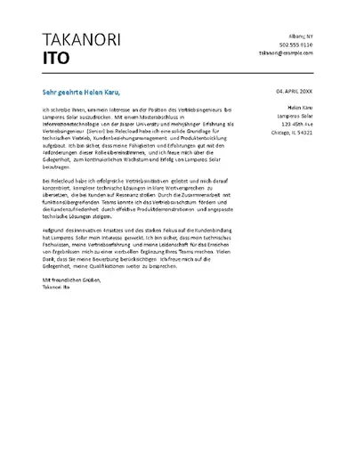 Einfaches Anschreiben für den Vertrieb