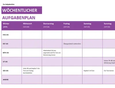 Wöchentliche Aufgabenliste