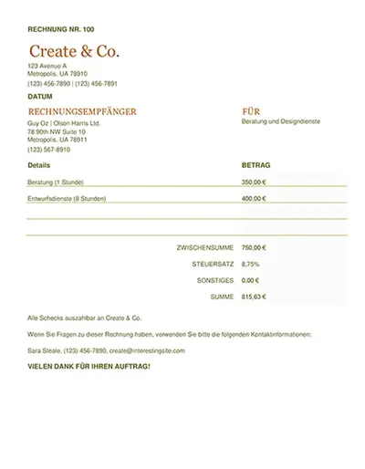 Rechnung (Arbeitsblatt) modern simple