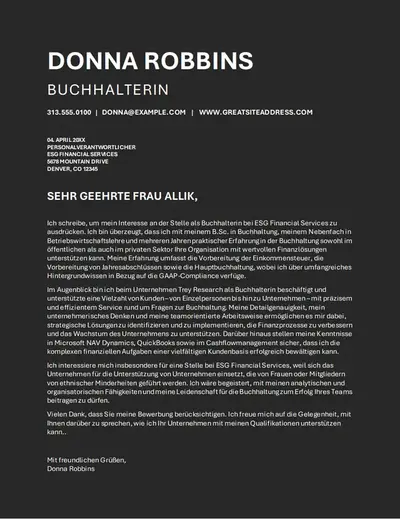 Für Bewerbermanagementsysteme optimiertes Anschreiben für den Finanzbereich